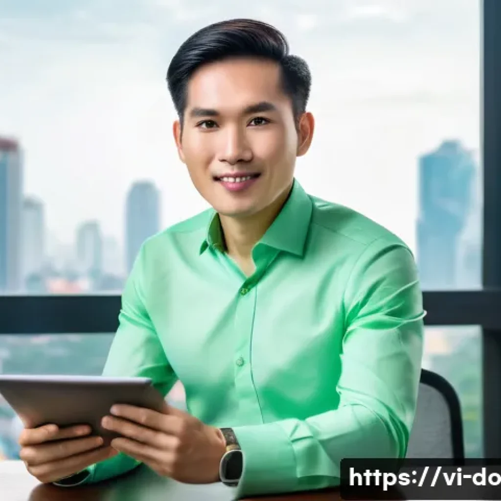 자산 정리 효과 측정하기 - "A dynamic image featuring a young Vietnamese professional, dressed in smart business casual attire ...