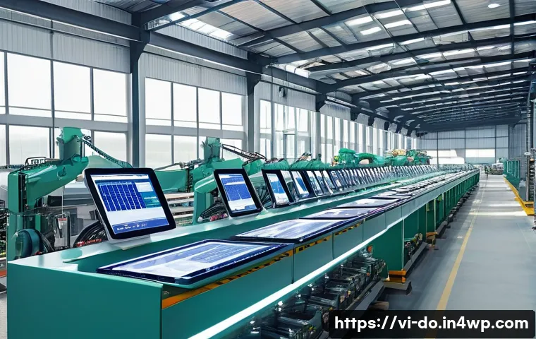 자산 관리 시스템 구축 시 주의사항 - A modern Vietnamese manufacturing company’s asset management scene inside a spacious, well-lit indus...