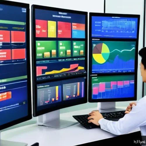 Home 28 자산 정리 프로세스 개선 방안 - A modern Vietnamese office environment showing a detailed asset management dashboard on a large scre...