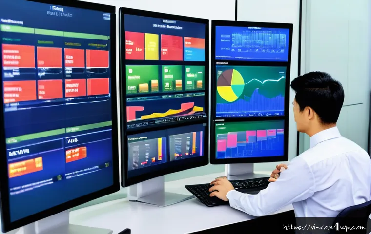 자산 정리 프로세스 개선 방안 - A modern Vietnamese office environment showing a detailed asset management dashboard on a large scre...